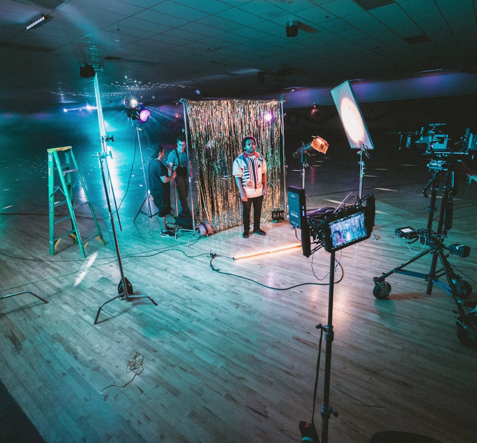 Lighting and camera setup for an event production