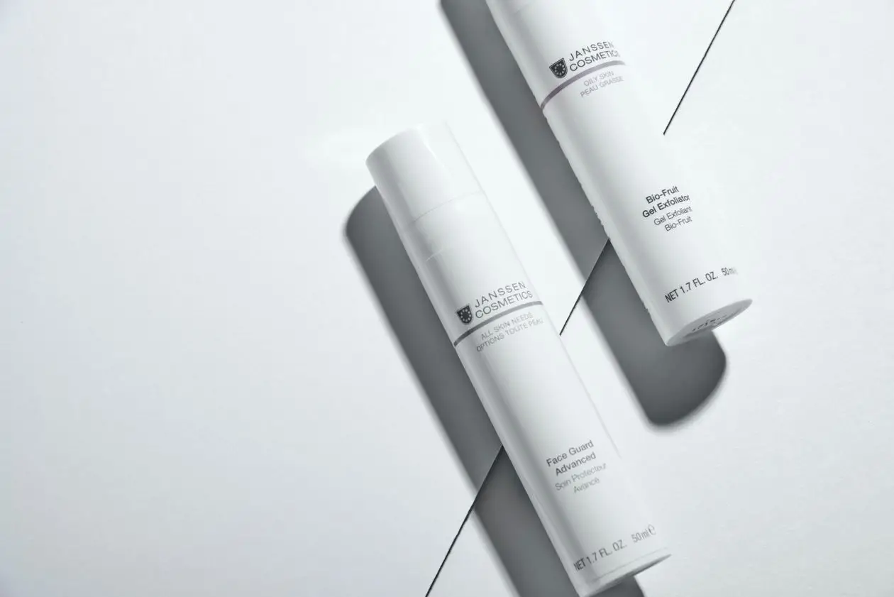 Cosmetic bottles photographed on a clean white background, white background product photography
