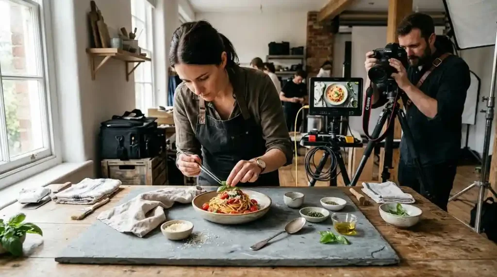 Food styling for professional dish photography