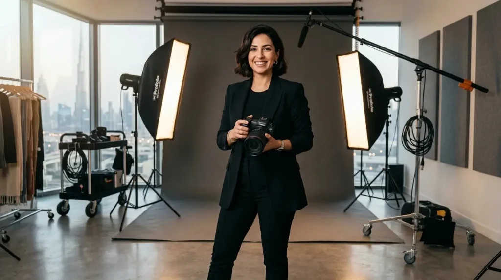 Dubai Fotographer female photographer in studio.