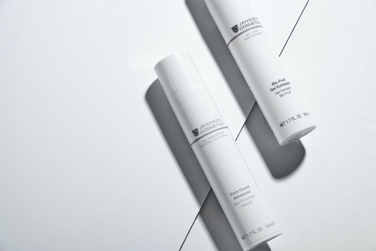 Cosmetic bottles photographed on a clean white background, white background product photography