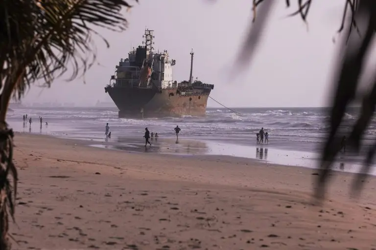 Blue boat on Umm Al Quwain beach